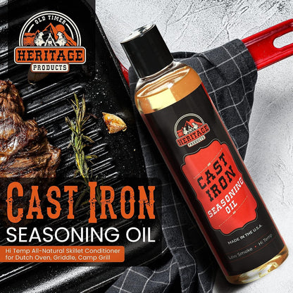 Heritage Products Cast Iron Seasoning Oil - Low-Smoke, Hi Temp All-Natural Skillet Conditioner for Dutch Oven, Griddle, Camp Grill – Cleans, Protects Cast Iron Cookware with Avocado Oil6