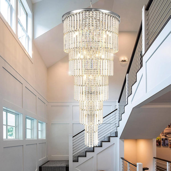 Large Crystal Chandelier for High Ceiling, 28" D X 62" H Modern Chrome Chandelier, 37-Light Luxury Foyer Light Fixture with 79" Adjustable Chain for Staircase Entryway Living Room1
