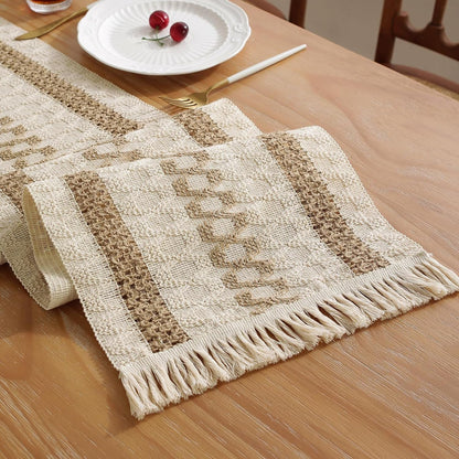 Boho Summer Table Runner with Tassels 12 X 72 Inches Long, Cream & Brown Rustic Farmhouse Table Runner with Tassels for Home Kitchen Holiday Party and Wedding Decor Runner1
