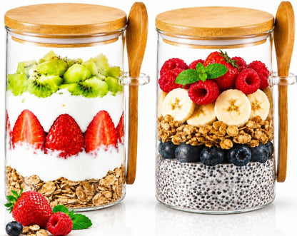 Overnight Oats Containers with Lids and Spoons, 2Pack Glass Jars with Bamboo Lids, Leak-Proof Overnight Oats Jars for Cereal, Yogurt, Chia Pudding1