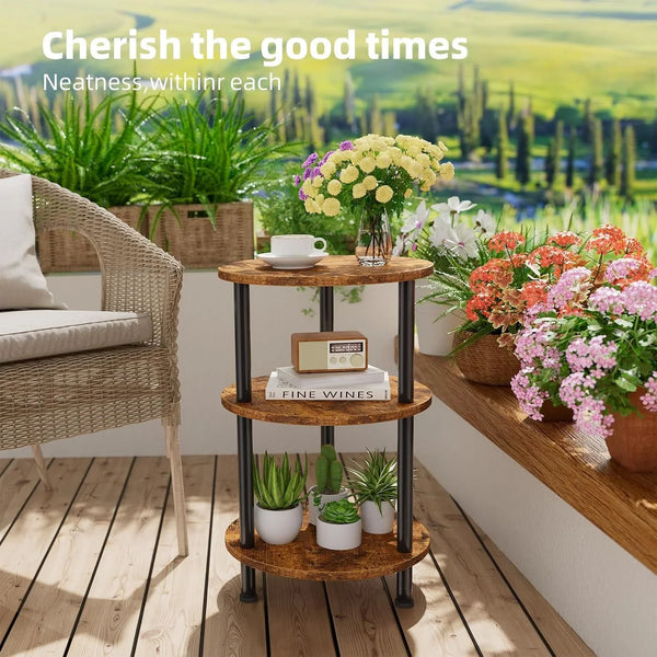 Side Table Living Room, Small round End Table, 3 Tiers Accent Table for Small Spaces, Rustic Brown5