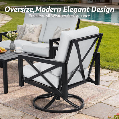 4 Piece Outdoor Furniture Set, Metal Patio Conversation Set with 2 Rockers6