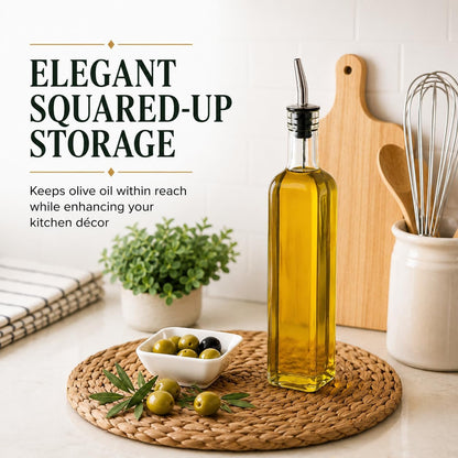 Olive Oil Dispenser Bottle - 16 Oz, Made in Italy Glass Olive Oil and Vinegar Cruet with Stainless Steel Spout for Kitchen, Slight Green Tint (1, 473 Ml)4