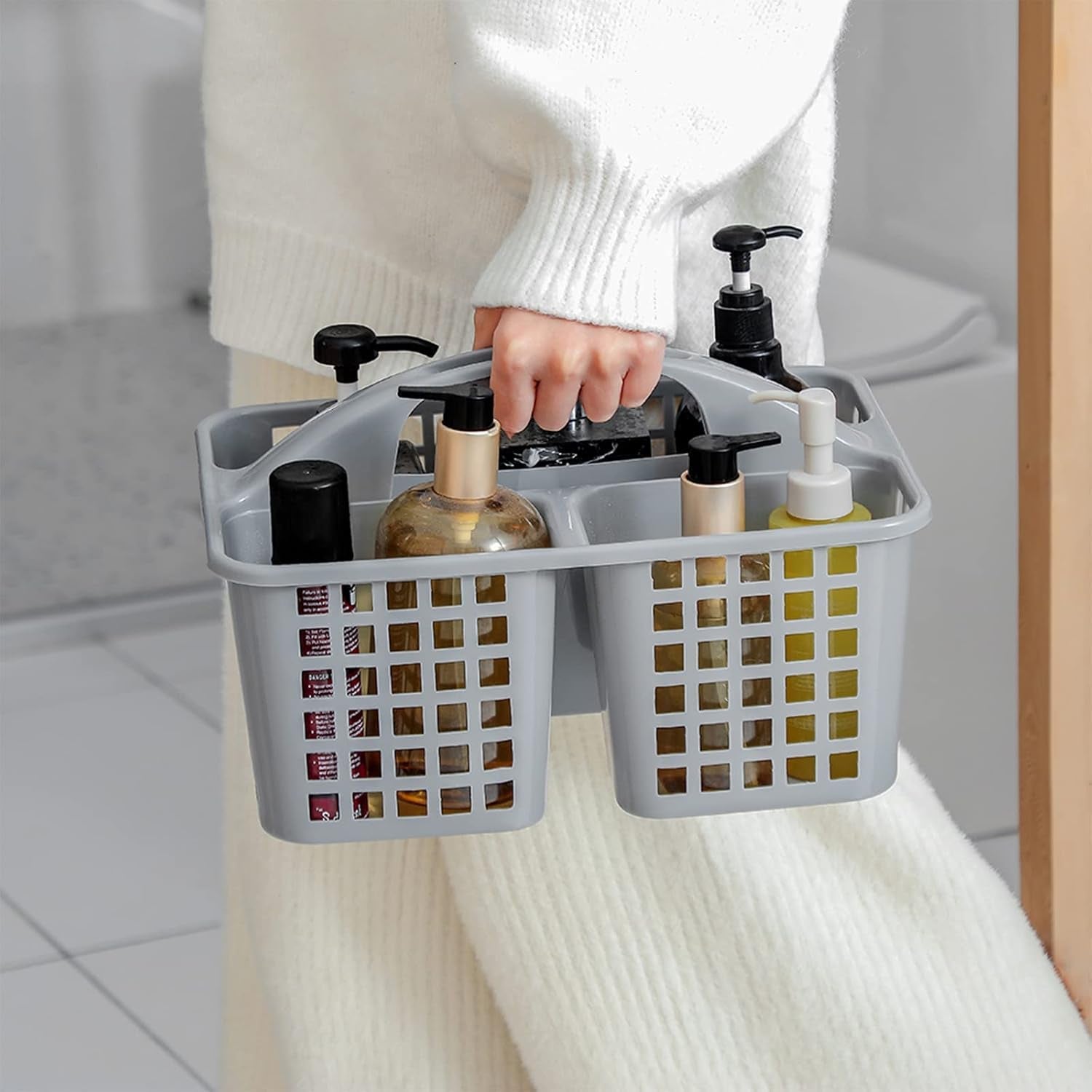portable-shower-caddy-basket-plastic-storage-basket-with-compartments-grey
