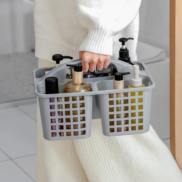 Portable Shower Caddy Basket Plastic Storage Basket with Compartments Grey4