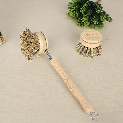 Bamboo Dish Scrubber with Handle - Hard Bristle Natural Bristle Brush Sustainable & Biodegradable Kitchen Scrub Brush for Dishes Pans and Pots4