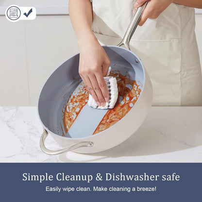 Premium Ceramic Sauté Pan with Lid, 4.5 QT Nonstick Deep Pan | for Healthy Everyday Cooking, PFAS & PTFE Free, Induction Compatible, Oven Safe up to 500°F, Stay-Cool Handle, Navy Blue4