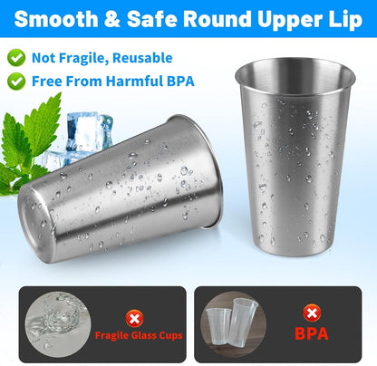 16 Oz Stainless Steel Pint Cups, 4Pack Steel Cup,Pint Cup Tumbler，Water Tumbler,Stackable,Reusable,Bpa Free, (4)4