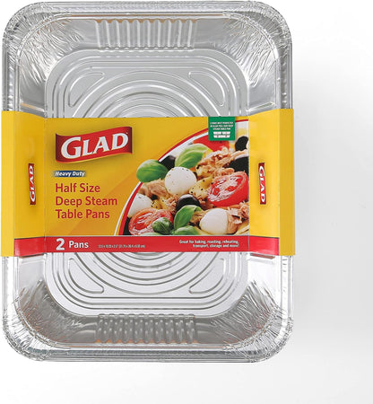 Disposable Half Size Deep Steam Table Pans, 12.5 X 10.25 X 2.5", 2 Ct | Heavy-Duty Foil Design, for Steaming, Baking, Roasting, Meal Prep, Catering, and Freezer Storage, Daily2