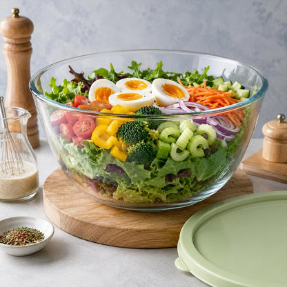 4.7Qt Extra Large Glass Mixing Bowl with Lid, Sourdough Bread Mixing Bowls, Thickened Borosilicate Glass Proofing Bowl for Food Prep Baking Storage Cooking Serving, Dishwasher Safe6