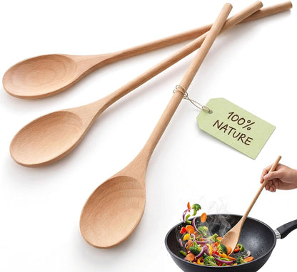 Wooden Spoons for Cooking, 12 Inch Long Handle Mixing Spoons, 3 PCS1
