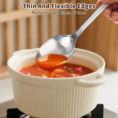 2 Pcs Stainless Steel Cooking Spoons Set, Solid & Slotted Metal Serving Spoons, Heavy Duty Sturdy Large Soup Ladle, High Heat Resistant Kitchen Cooking Utensils for Mixing, Stirring, Easy to Clean7