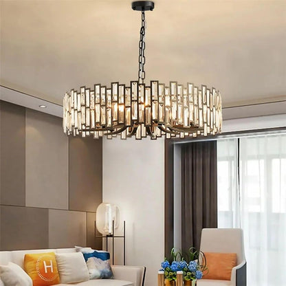 Crystal Chandeliers for Dining Room, Modern Geometric Chandelier round 14-Light Pendant Ceiling Light Fixture with Adjustable Chain in Black5