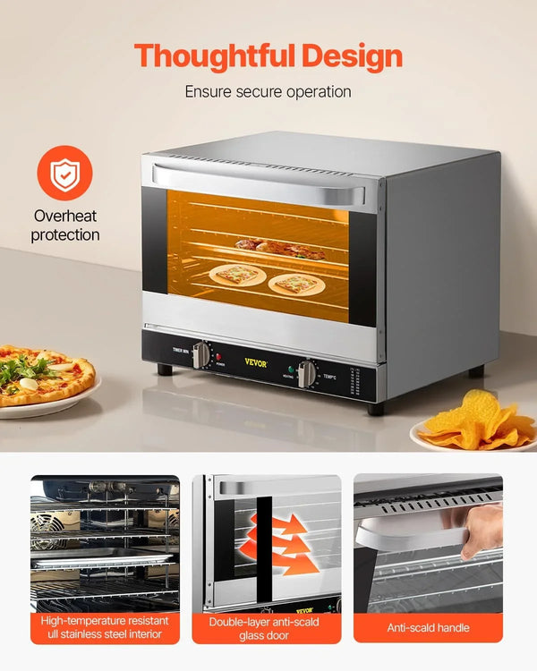 Commercial Convection Oven, 66L/60Qt, Half-Size Conventional Oven Countertop, 1800W 4-Tier Toaster W/Front Glass Door, W/Trays Wire Racks Clip Gloves, 120V | 60Qt, 1800W, 4-Tier Toaster,Front Glass Door, Electric Baking Oven with Tray & Wire Racks Included, for Bakery, 120V, 5-15P6