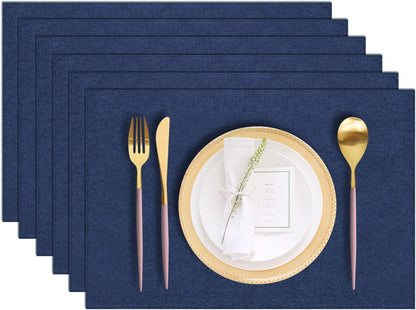 Cloth Placemats Set of 6, Cotton Linen Blend Machine Washable Durable Linen Table Mats, Heat Resistant Placemats Wrinkle Free Place Mats for Dining Table, Easy to Clean (Navy Blue, 6)1