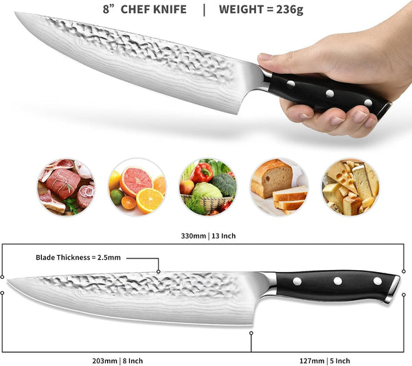 8" Chef Knife Japanese 7CR13 Steel - Triple-Rivet Black Pakkawood Handle with Extra Forging Process, Gifts for Women/Men, Birthday and Mom/Dad, Kitchen Gadgets with Premium Gift Box2