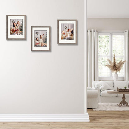 11X14 Picture Frame Set of 3 Gray, Made of Solid Wood 8X10 with Mat or 11X14 without Mat, Wall Mounting Photo Frames with Plexiglass for Wall or Tabletop Display3
