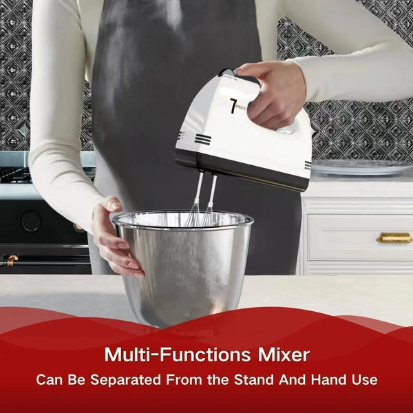 Stand Mixers, 7 Speeds with 3QT Stainless Steel Bowl, Stand and Hand Mixer with Dough Hook, Whisk, Mixing Beater for Baking, Cake, Cookie, Kneading (Black)5