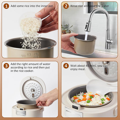 Small Rice Cooker 2 Cups Uncooked, Compact Mini Rice Cooker | for Dorm Travel Office 1-2 Person, 12 Hours Timer Delay & Keep Warm, Beige4