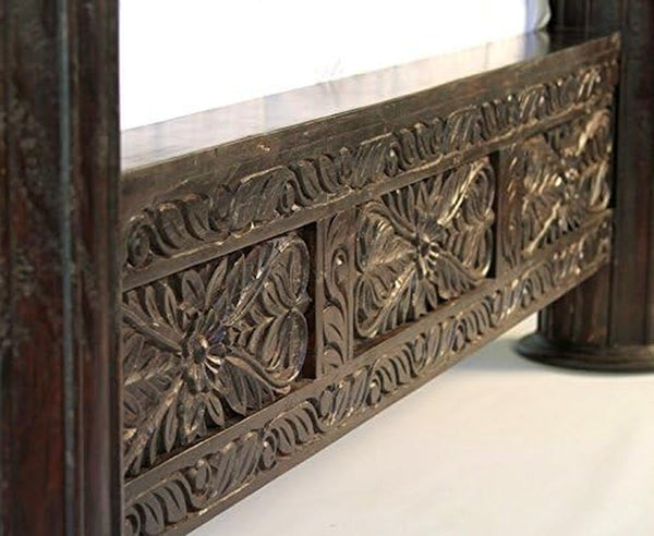 Carved Wooden Lotus Pillar Bed, Hand Crafted from Solid Mahogany Wood, Standard King4