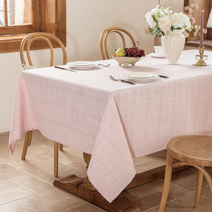 Light Pink Embroidered Grid Tablecloth,Wrinkle Resistant,60"X104"1