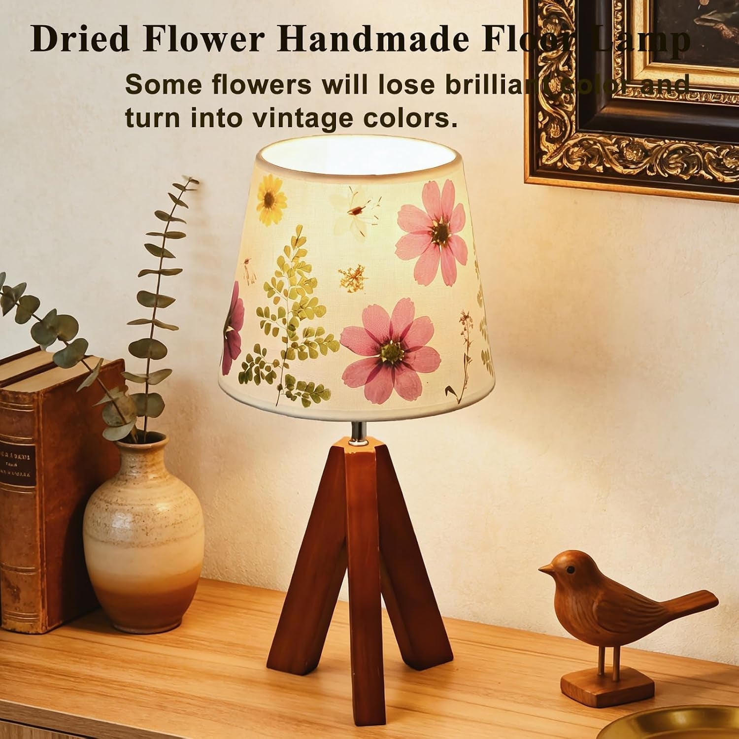 dried-flowers-tripod-table-lamp-14-17in-9w-led-dimmable-cute-bedside-lamp-with-flowers-linen-lampshade-for-nursery-bedroom-kid-room-living-room-light-brown-wooden-base
