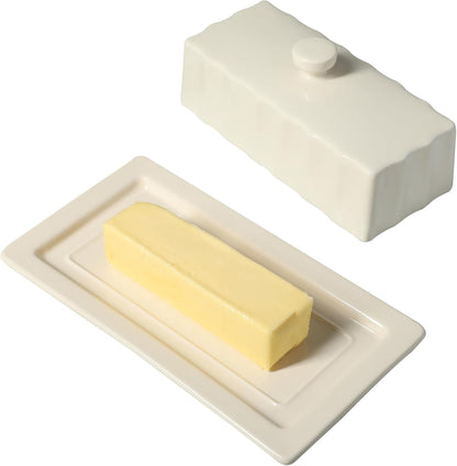 Broadbrook Stoneware Butter Dish with Lid, Rectangular Covered Butter Keeper, 8.1 X 4.4 X 3 Inches, Classic Cream Glaze, Dishwasher Safe Ceramic Storage for Counter or Table1