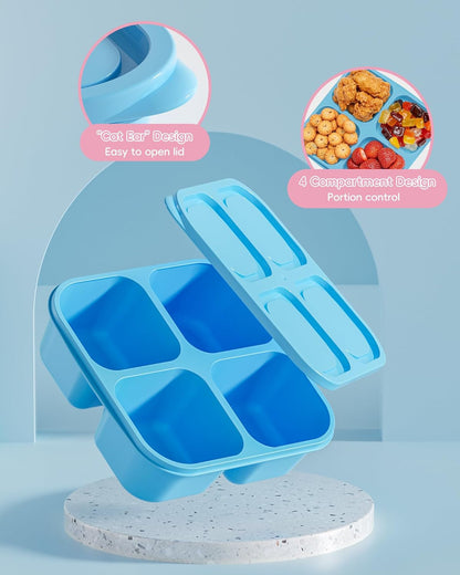 4 Pcs Snack Box Containers Set, Reusable 4 Compartment Lunchable Container with 2Pcs Sauce Containers, Stackable Bpa-Free Bento Box for School, Work, Travel (4 Color)5