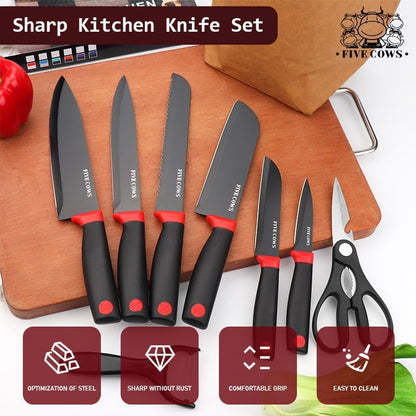 8-Piece Chef Knife Set - Ultra Sharp Premium German High Carbon Stainless Steel, Razor-Sharp & Durable, Lightweight Anti-Slip Handle, Professional Kitchen Knives with Gift Box (Red 8 Piece)4
