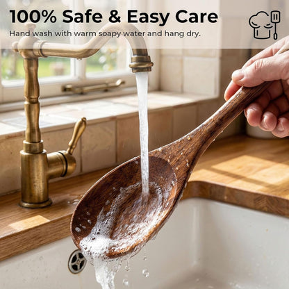 2 PCS Wooden Cooking Spoons, Natural Acacia Wood Kitchen Utensil | 12 Inch Wooden Mixing Spoons for Baking, Tasting, Stirring Food, Comfort Grip, Durable, Kitchen Cooking Gifts for Women6