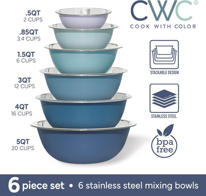 Stainless Steel Mixing Bowls Set - Nesting Bowls, 6 Pieces, Blue2