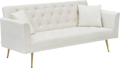 71" Modern Velvet Sofa Bed Futon, Convertible Sleeper Couch, Adj. Backrest8