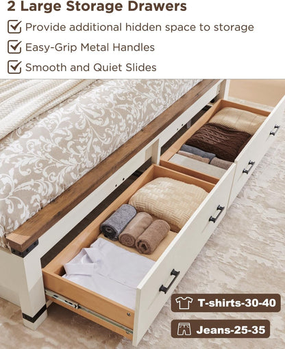 54" Tall Farmhouse Queen Size Bed Frame, Antique White6