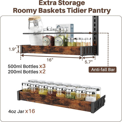 8 Tier over the Door Pantry Organizer, 2 in 1 Wall Mount or Metal Hanging Spice Rack for Pantry Organizers and Storage, Seasoning Shelves，Adjustable Basket with Hooks for Kitchen Cabinet and Closet6