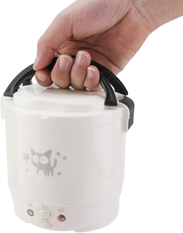 Mini Rice Cooker, 12V 100W 1L Portable Electric Multifunctional Rice Cooker Food Steamer Meal Heater Food Warmer for Travel (White)9