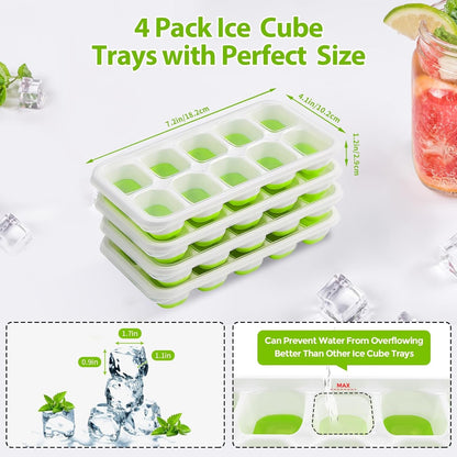Ice Cube Tray with Lids, 4 Pack Silicone Ice Trays for Freezer | Stackable BPA & LFGB Safe, Easy Release for Kitchen, RV, Cocktail, Coffee, Soup & Food5