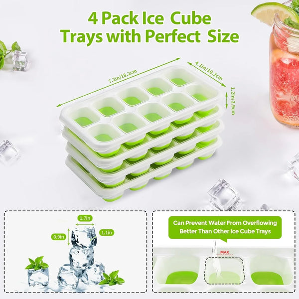 Ice Cube Tray with Lids, 4 Pack Silicone Ice Trays for Freezer | Stackable BPA & LFGB Safe, Easy Release for Kitchen, RV, Cocktail, Coffee, Soup & Food5