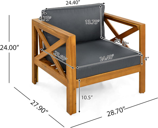 Outdoor 4-Piece Acacia Wood Conversation Set - Patio 3-Seat Loveseat Sofa Daybed with Cushion, 2 Armchair and round Coffee Table for Backyard, Lawn, Balcony, Teak+Dark Gray6