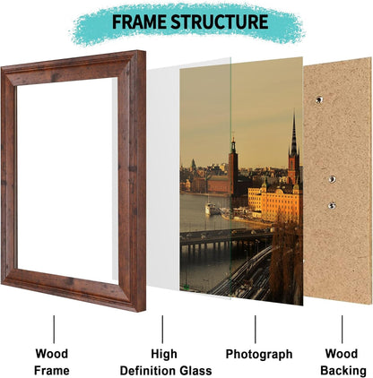 8X10 Picture Frame Set of 4, Brown Rustic Vintage Photo Frame with Real Glass, 8 X 10 Frames for Wall Mount and Tabletop Display3