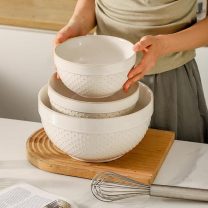Ceramic Mixing Bowls Set of 3, Large Serving Bowls (10"/8"/6") for Baking, Kitchen Cooking, Serving, Food Prepping, Sourdough Kneading, Salad and Soup Bowl7