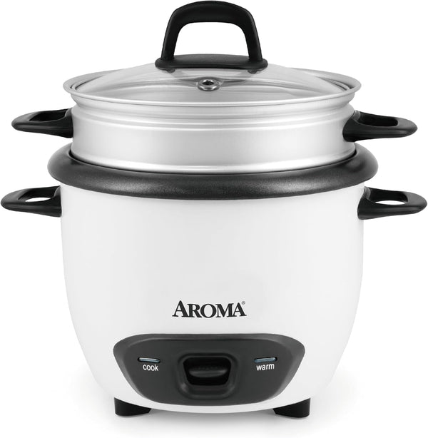 ® Rice Cooker, 3-Cup (Uncooked) / 6-Cup (Cooked), Steamer, Small Rice Cooker, Oatmeal Cooker, Soup Maker, Auto Keep Warm, 1.5 Qt, White, ARC-743-1NG1