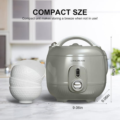 Durable Rice Cooker Small 3-Cup (Uncooked)/6-Cup (Cooked) for 1-3 People, Non-Stick Mini Rice Cooker, Perfect for White/Brown Rice, Porridge, Soup, and Hot Pot, Auto Keep Warm 12 Hours(Sage Green)5