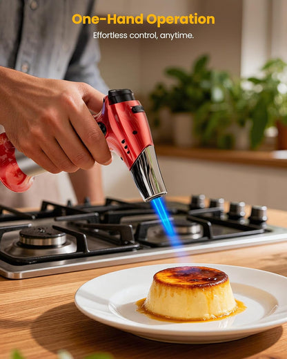 Culinary Torch, Refillable Butane Kitchen Torch with Lock, Red | Adjustable Flame, Ideal Torch for Creme Brulee, Baking, Cooking, and Food Prep with Easy Ignition, Gas Not Included2