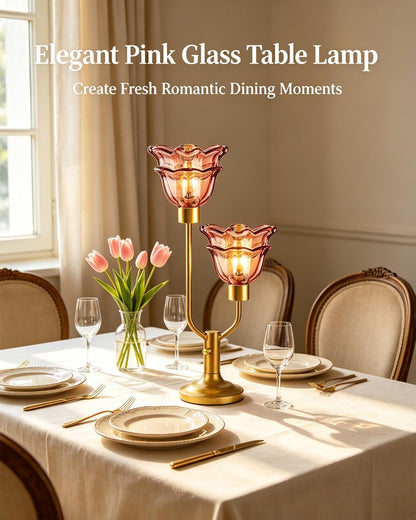 Mid Century Modern Flower Table Lamp Dimmable Vintage Pink Lamp5