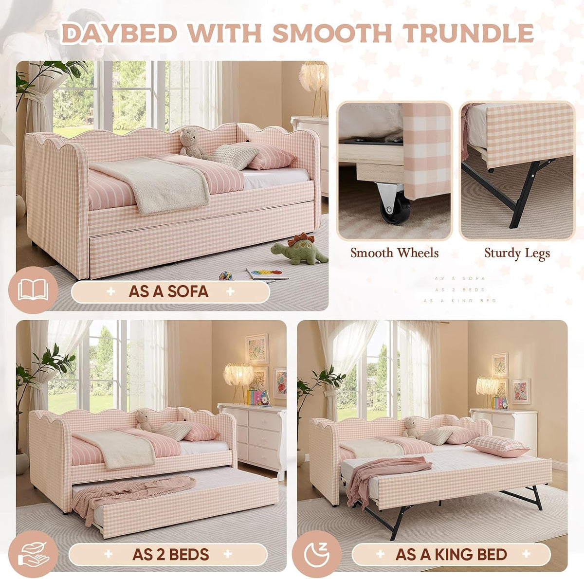 twin-size-daybed-with-pop-up-trundle-linen-gingham-twin-to-king-daybed-with-usb-ports-upholstered-day-bed-frame-modern-sofa-bed-for-living-room-bedroom-guest-room-no-box-spring-needed-pink