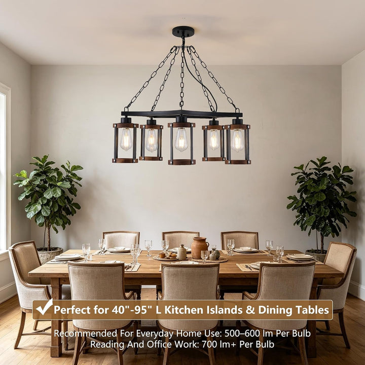 5-Light Living Room Light Fixture, Rustic Mini Chandelier for Dining Room+2