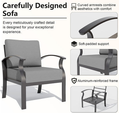 Aluminum Patio Furniture Set, Metal Outdoor Furniture with 2 Ottomans 5.1’’ High-Resilience Seat Cushions, 5 Piece Patio Set, Oversized Outdoor Sectional Patio Conversation Sets, Gray6