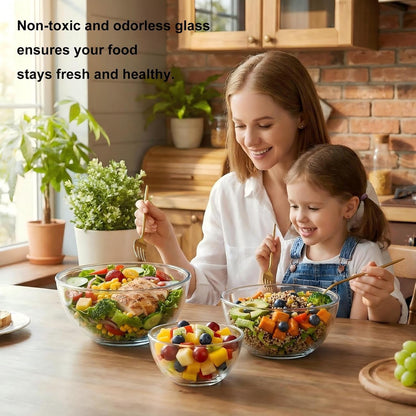 Borosilicate Glass Mixing Bowls Set of 3 (2.8, 2.2, 1.1QT) - Heavy Duty, Scratch Resistant, Non-Toxic & Lead-Free – Oven/Microwave/Dishwasher/Freezer Safe – Ideal for Meal Prep, Baking & Serving3