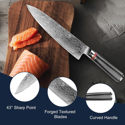 8" Damascus Chef Knife - 67-Layer Hand-Forged Blade, NSF Certified, Pakkawood Handle, Gift Box (62 HRC)3