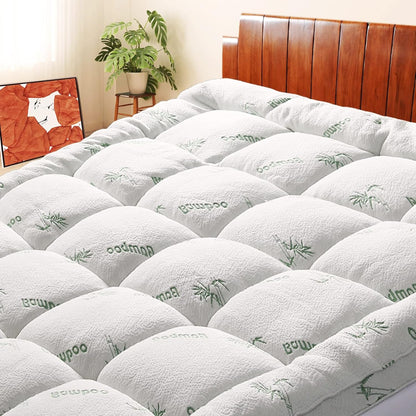 Mattress Topper Twin XL Size, Cooling Extra Thick Breathable Viscose Made from Bamboo Mattress Pad, Soft Quilted Fitted Mattress Cover with 1000 GSM down Alternative Fill (8-21”Deep Pocket)1